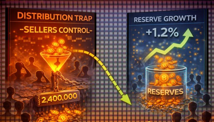 The Distribution Trap: Why Bitcoin’s Reserve Growth Proves Sellers Still Hold The Tape