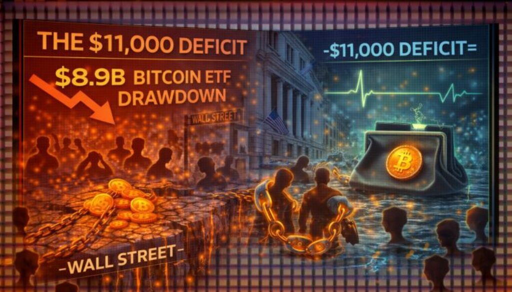 The $11,000 Deficit: Why the Record $8.9B Bitcoin ETF Drawdown Is Paralyzing Wall Street’s BTC Appetite