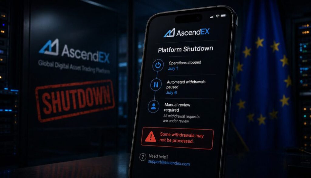 AscendEX shuts down after MiCA miss and warns some withdrawals may not be processed