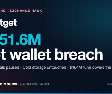 Bitget logo on a dark card with the headline $351.6M hot wallet breach, withdrawals paused, cold storage untouched