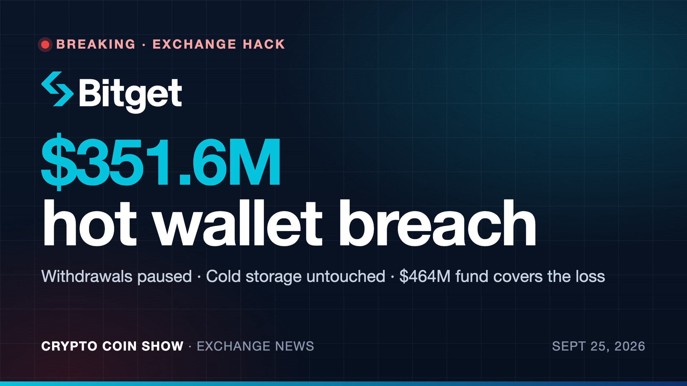 Bitget confirms 1.6 million hot wallet breach, pauses withdrawals and leans on 4 million protection fund