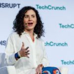 Dragonfly managing partner Haseeb Qureshi speaking on a TechCrunch Disrupt 2024 panel with Morgan Beller of NFX and Will Nuelle of Galaxy Ventures
