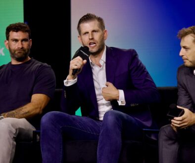 Eric Trump, co-founder of World Liberty Financial, speaking on stage at the Consensus 2025 conference